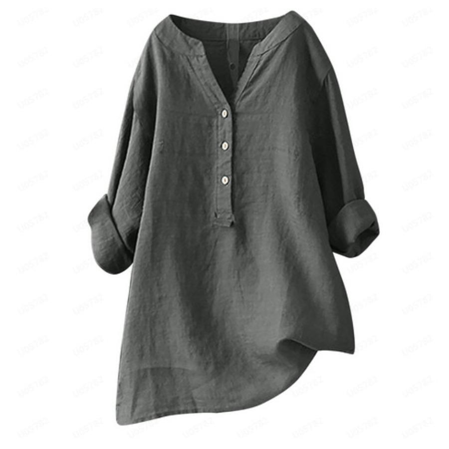 Летняя однотонная рубашка больших размеров, повседневная хлопково-льняная блузка, винтажный топ с карманами, женская одежда