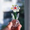Round Base Crystal Flower Figurine Handmade Glass Flower Statue Crystal Sunflower Collectible  Wife