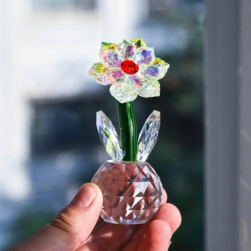 Round Base Crystal Flower Figurine Handmade Glass Flower Statue Crystal Sunflower Collectible Wife