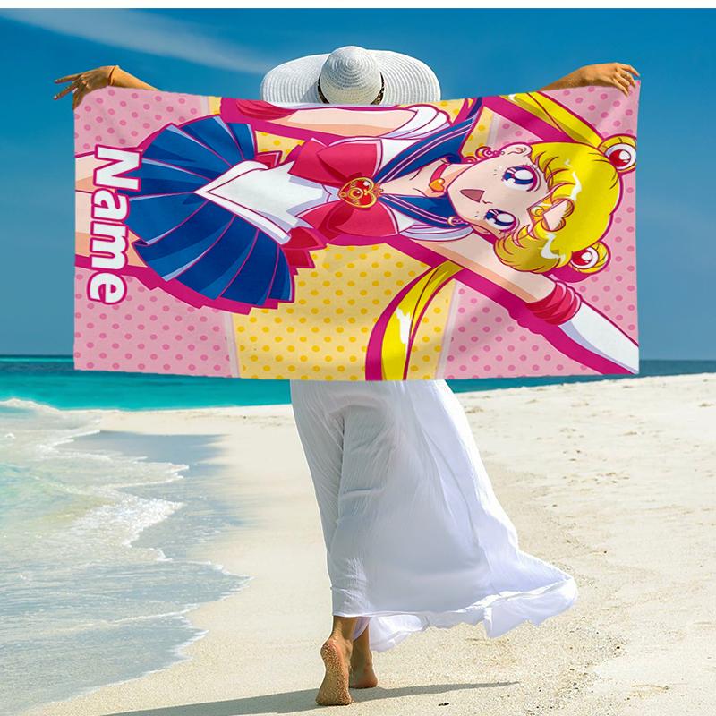 Custom Name Ultra-Soft Beach Towel with Sailor Moon Theme,Ideal for Pool - Camping, Diving - Perfect Travel Essential, Vibrant Beach Towel.
