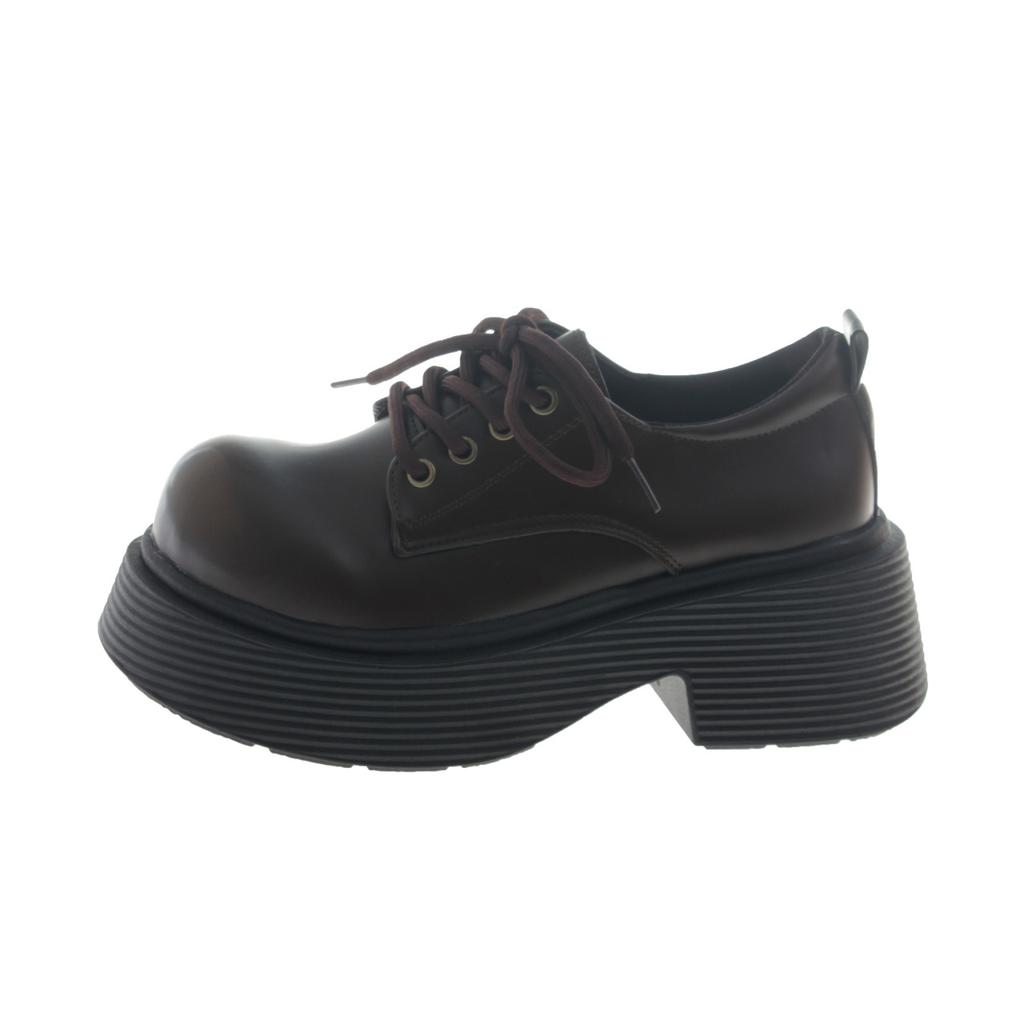 Retro British Style Brown Platform Loafer Small Leather Shoes Women's Autumn and Winter New French Thick Heel  Shoes