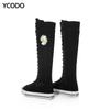 Spring Autumn Women Boots Canvas Mid Calf Boots Casual High Top Shoes Long Boots Lace Up Zipper Comfortable Flat Boots Size 34-43