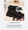 Корейские ретро женские черные зимние кожаные ботинки 2025: Хлопковые короткие ботинки в стиле Лолита с бантом для малышей
