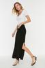 Women's Style Skirt Black Slit Detailed Fitted High Waist Ribbed Flexible Maxi Knitted Skirt