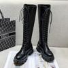 Winter Knee-high Boots Women's Black Punk Leather Combat Boots Gothic Shoes
