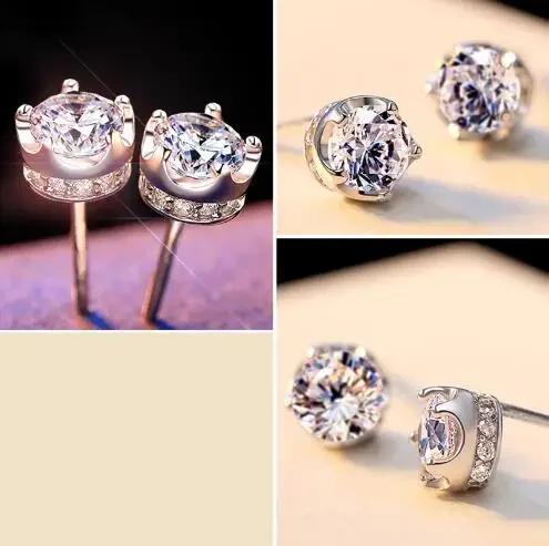Sales 925 Silver Purple Amethyst Stud Earrings For Women Classic Real Crown Crystal Wedding Party Designer Jewelry