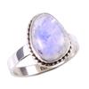 Натуральный Радужный Лунный Камень Драгоценный Камень 925 Проба Цельное Стерлинговое Серебро Кольцо Размер 8 V9a98