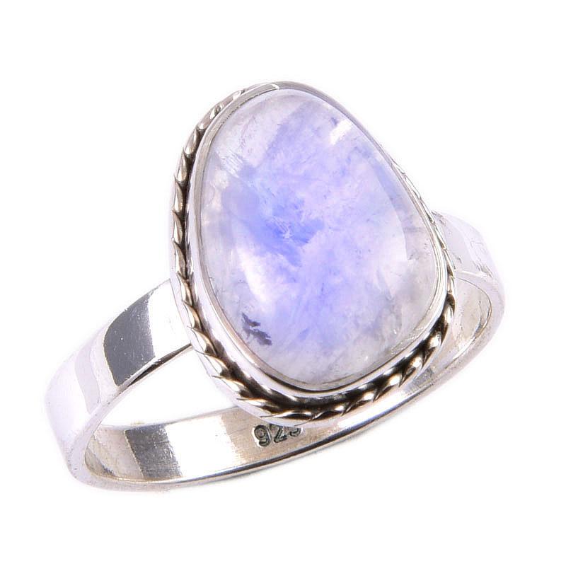 Натуральный Радужный Лунный Камень Драгоценный Камень 925 Проба Цельное Стерлинговое Серебро Кольцо Размер 8 V9a98