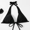 Beach Holiday Swimwear Strappy Bikini Sexy Solid Colour Separate Swimwear Set