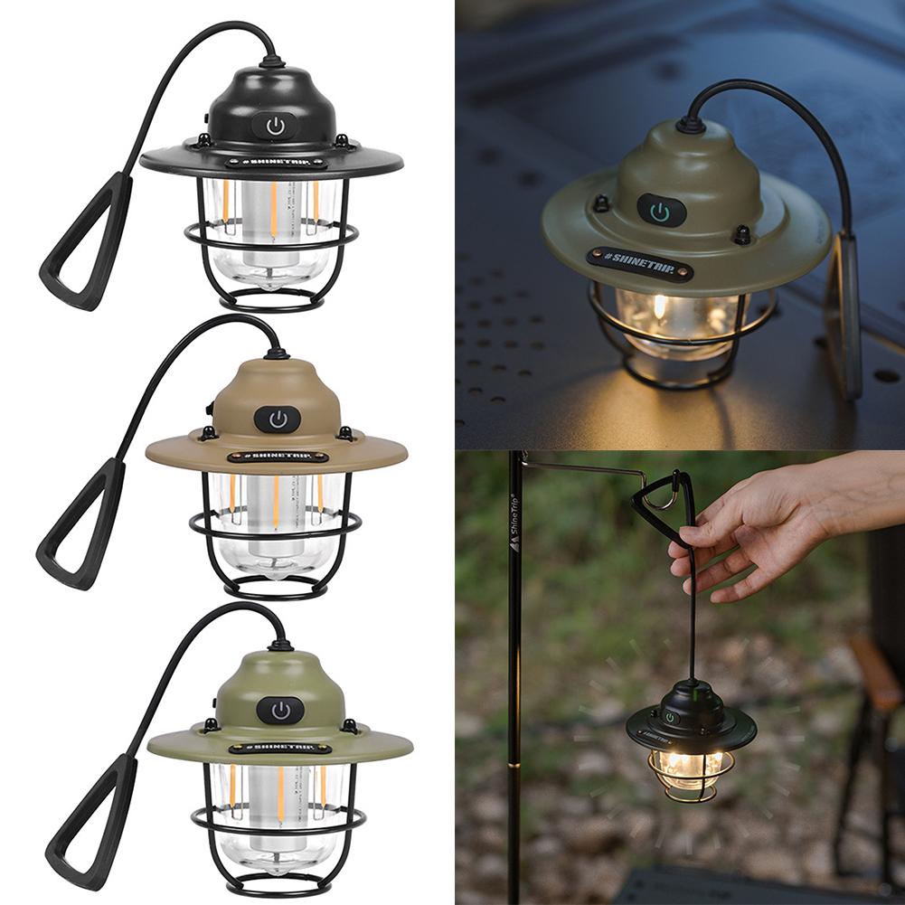 Mini Camping Light USB Rechargeable Hook Camping Lantern Stepless Dimming Outdoor Waterproof Tent Lights Emergency Lamps