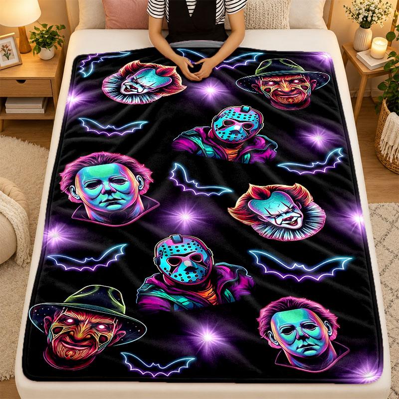 Flannel BlanketHorror Movies Warm Soft Throw Blanket for Indoor Sofa Bed Living Room Use