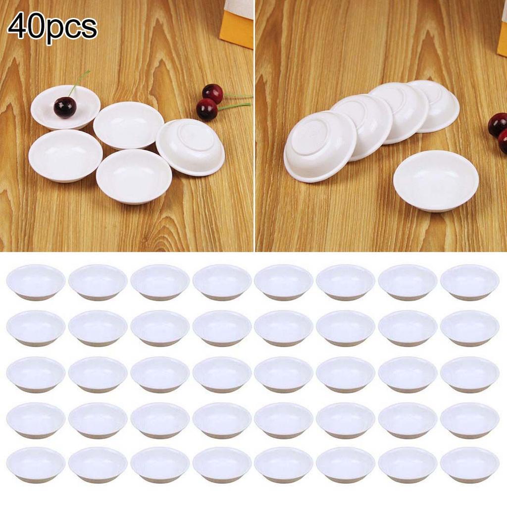 Sauce Plate Ound Bowl Portable Seasoning Dish Soy Sauce Spice Bowl Vinegar Bowl White PP Plastic 40pcs Brand New