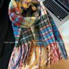 Rainbow Plaid Scarf Women's Winter Imitation Cashmere Is Good To Match Ac Color Matching Fringed Mohair Shawl Thickened Scarf
