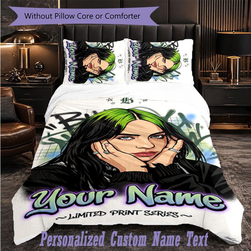Personalized 3Pcs Bedding SetBillie Eilish Custom Text Duvet Cover Pillowcase Set Bedroom Gift