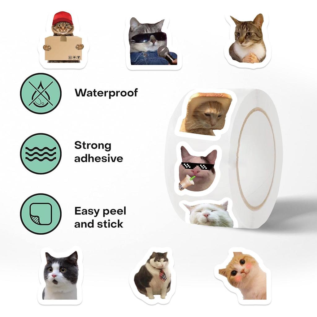 Cute Cat Head Stickers 500 Stickers/roll