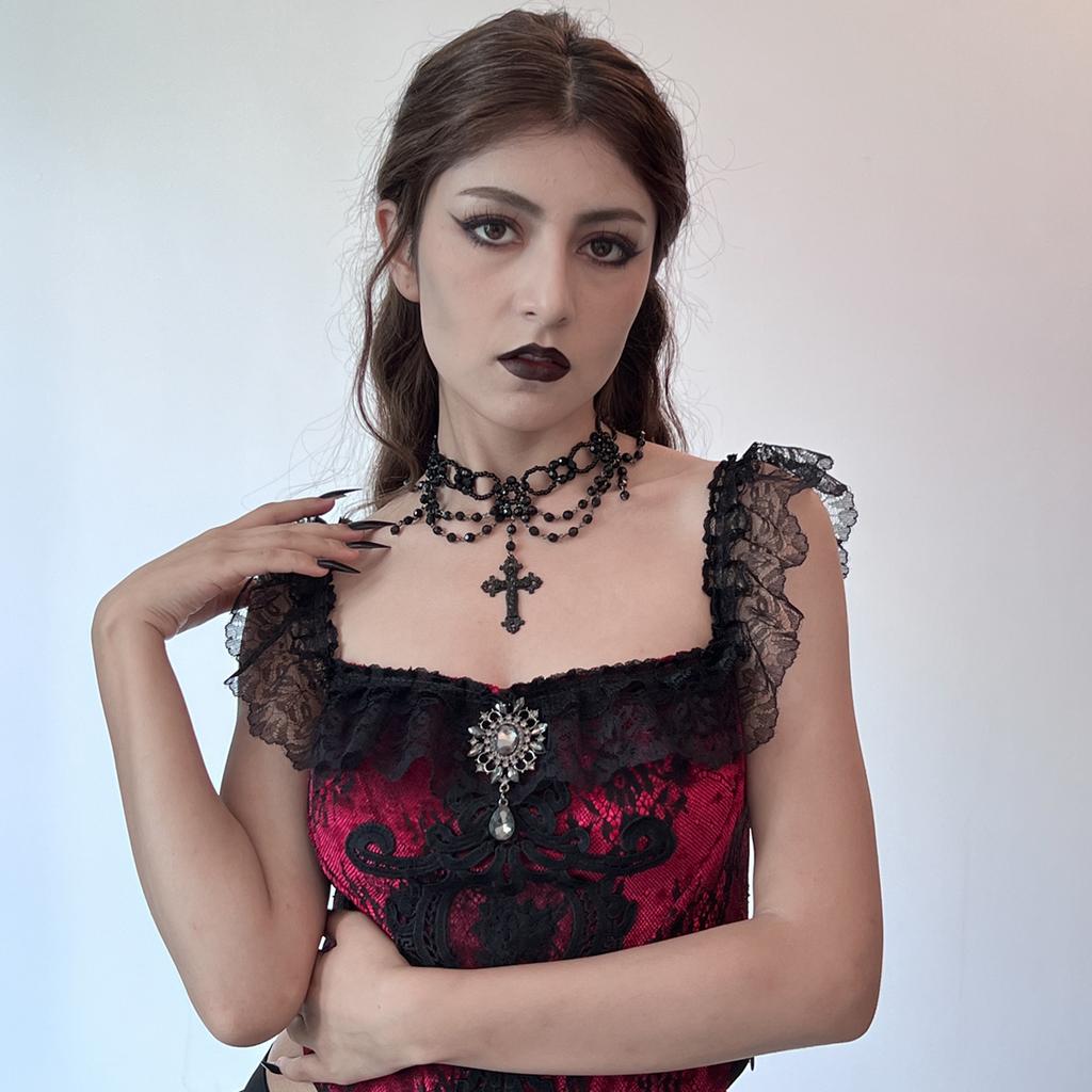 Ingemark Halloween Gothic Big Cross Jesus Pendant Choker Necklace for Women Multilayer Metal Chain Part Jewelry Accessories New