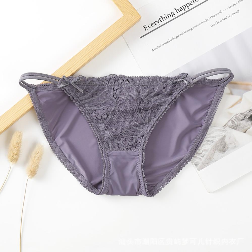 Soft Transparent Bandage Bow G-string Low-waist Women Thong Sexy Briefs Lace Panties Lingerie