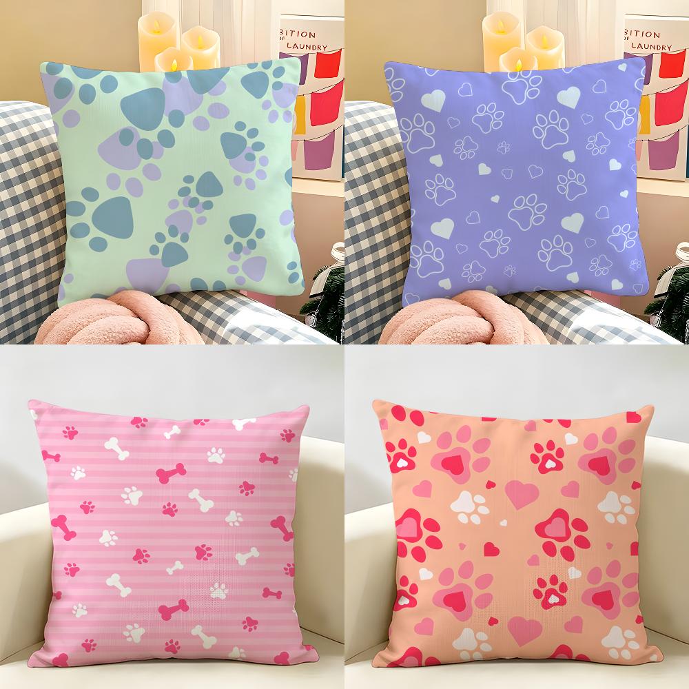 Cute Dog Paw Pattern Cushion Cover Natural Linen Organic Fabric DoubleSided Printing Room Sofa Decor Pillow Case