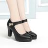 Женские туфли на высоком каблуке, туфли-платформы, весна-осень, новая мода, с пряжкой, однотонные черные туфли, женские туфли из мягкой кожи, водонепроницаемые, женские