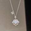 French Gold Brushed Colorful Rose Cut Four-Leaf Clover Pendant Necklace Classical High-End Light Luxury Sweater Chain Accessories