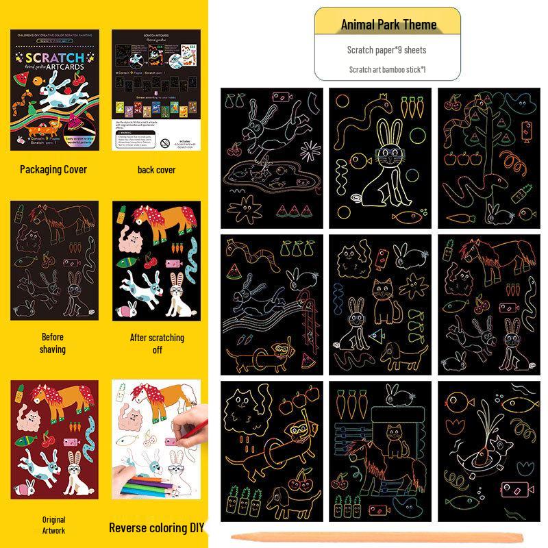 Colorful Scratch Art Set: Cartoon DIY Doodle & Drawing Book for Kids