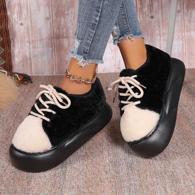 Модная зимняя повседневная обувь, женские зимние ботинки, новые плюшевые утепленные толстые подошвы, хлопковые туфли на шнуровке, теплые уличные туфли на нескользящей платформе