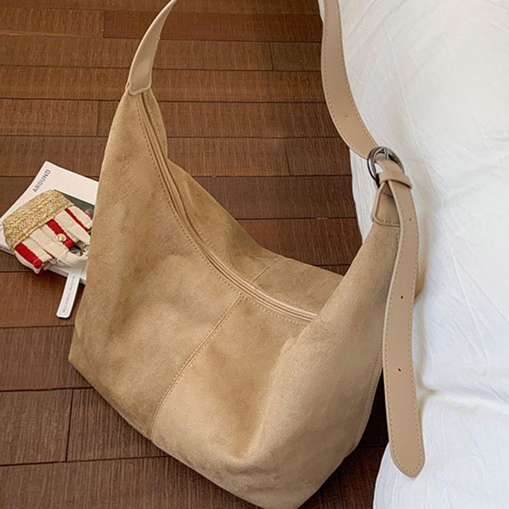 Zipper Suede Matte Hobo Bag Large Capacity Female Tote Bag Sweet Vintage Crossbody Bag Outdoor