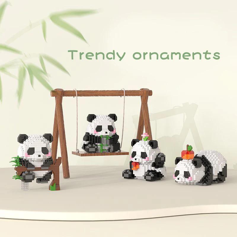 500PCS Creative Cute Mini Panda Building Blocks Micro Bricks Assemble Decoration Toy With Box Birthday Gift for Boys and Girls