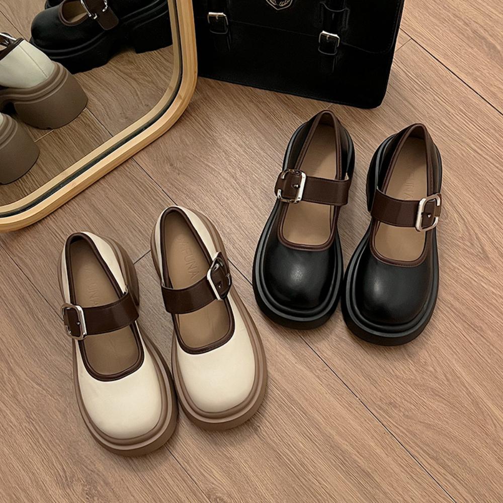 Одиночные туфли повседневные ретро толстый каблук платформа Мэри Джейн маленькие кожаные туфли женские