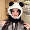 Korean New Autumn and Winter Hat for Women Cute Plush Panda All-in-one Hat for Winter Warm Scarf Hat Two Piece Set Thick