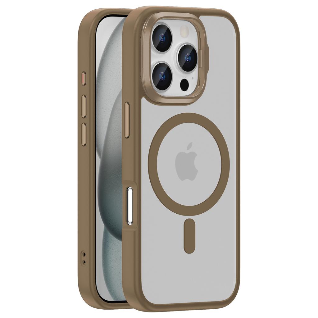 For iPhone 16 Pro Max Magnetic Case Anti Drop TPU + PC Phone Cover with Lens Frame Kickstand