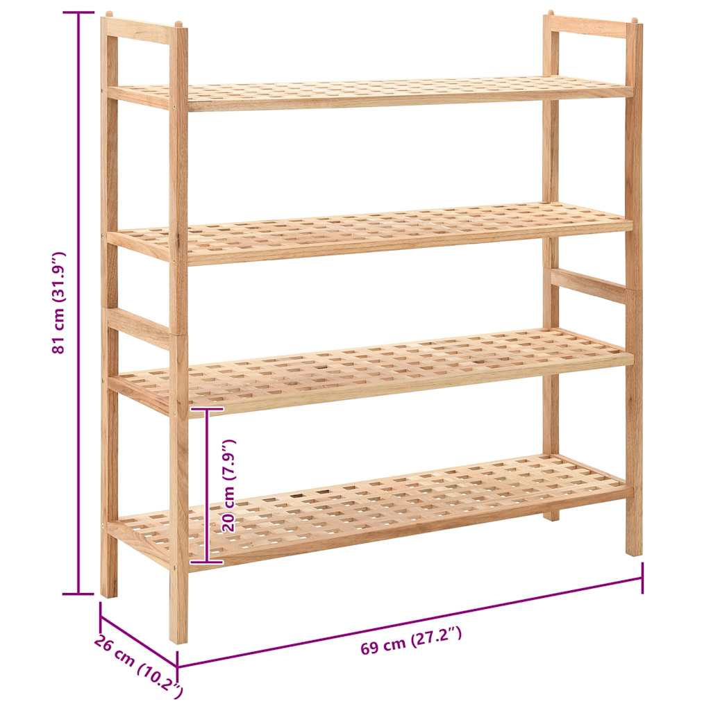Shoe Rack Solid Walnut Wood 69 x 26 x 81 cm