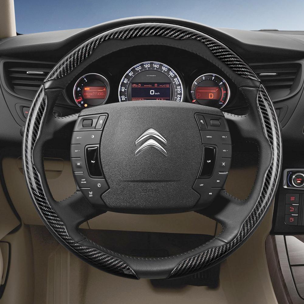 Подходит для Citroen Рулевое колесо с текстурой под карбон, Сегментированный дизайн с быстрой фиксацией, Прочные черные аксессуары для моделей, таких как C3, C