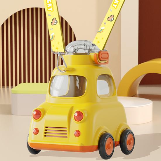 Kids Car Water Bottle with Straw Strap 600ml BPA-Free Leak-proof Straw Cup