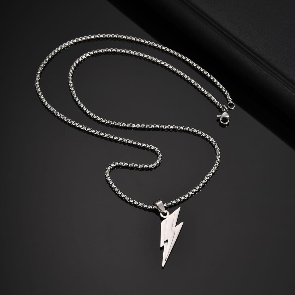 Vnox Collier pendentif foudre en acier inoxydable, chaîne de boîte de 60 cm avec fermoir à homard