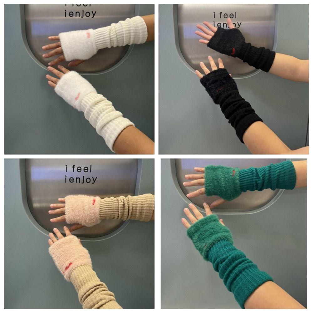 Soft Warm Mink Fleece Half Finger Gloves Korean Style Y2k Winter Mittens Women