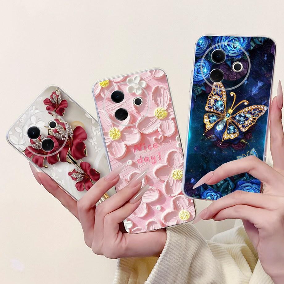 For Vivo Y39 5G Y300i 5G / Vivo V2436 V2444A Back Cover Girly Fashion Flower Butterfly Painting Case Soft Clear Silicone Funda