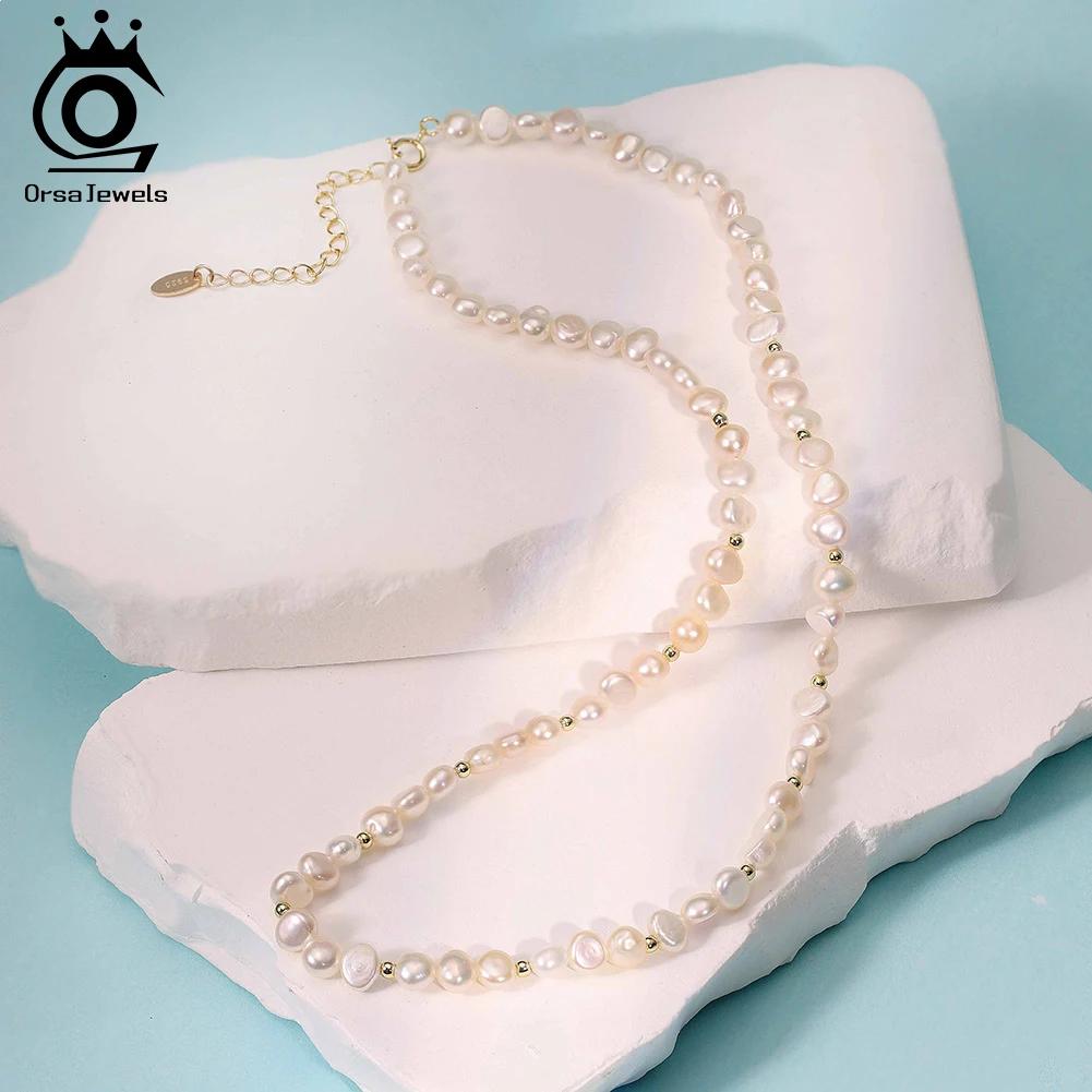ORSA JEWELS Ручная работа 925 пробы Стерлинговое Серебро Неправильная Жемчужная Барокко Жемчужина Ожерелье для Женщин Бусины Чокеры Ожерелья Украшения GPN94