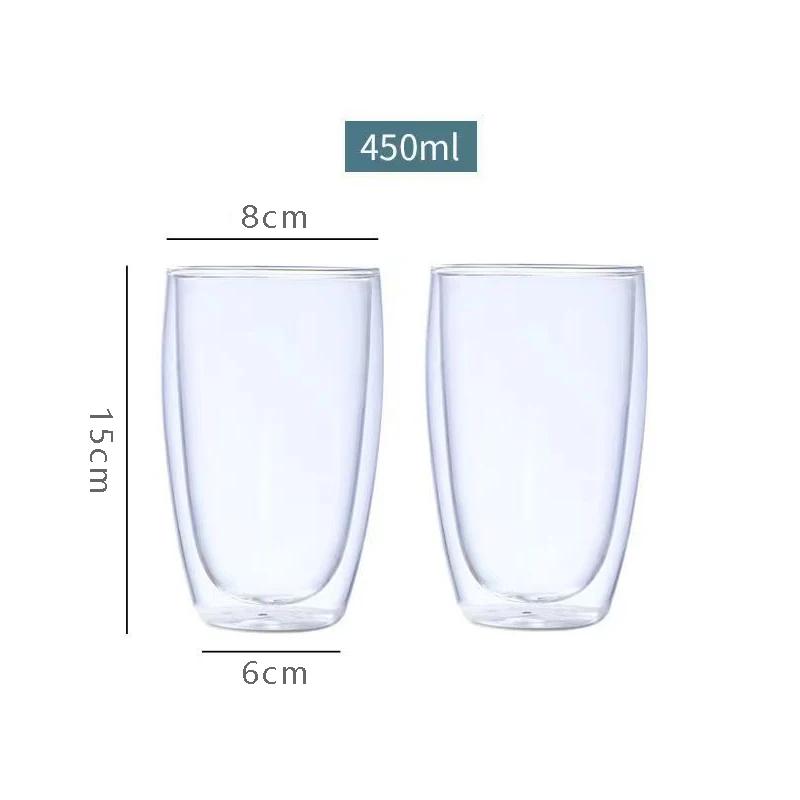 2 шт. Двойные стенки из прозрачного стекла ручной работы, термостойкие чашки для чая, кружка для здорового напитка, чашки для кофе и молока 250/350/450 мл, посуда для напитков