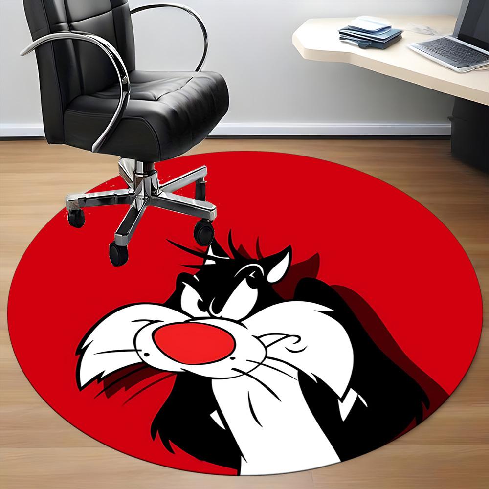 1 шт. Коврик Looney Tunes Кот Сильвестр, Круглый ковер для офиса, Под офисные стулья, Спальня, Гостиная, Домашний декор a1022322
