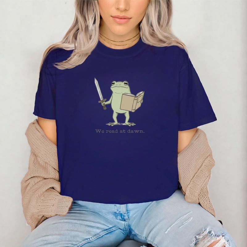 Short-sleeved T-shirt Casual Fashion Brand Trend T-shirt for Women Bookish Funny Frog Reading Books Graphic Harajuku Street Tops