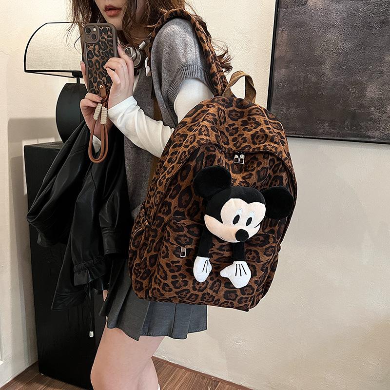 Autumn And Winter Fashion Leopard Print Backpack Travel Big Backpack Lightweight Single Shoulder Oblique Span Student Schoolbag