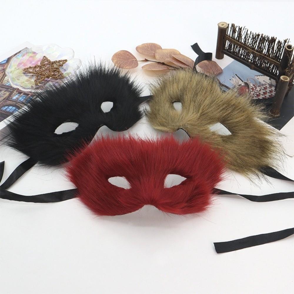 Animal Half Face Mask Cartoon Halloween Plush Mask Funny Masquerade Mask Festival Atmosphere