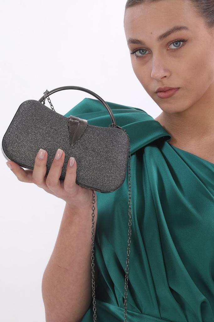 Women's Stylish and Useful Evening Dress Bag Gold Color Bream Material Leaf Accessory Hand and Strap Evening Dress Portfolio Clutch Evening Bag