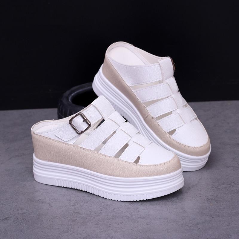 Мода 2024 года, женская обувь на платформе, весна-лето, платформа, внутренняя высота, увеличение, тапочки с высокой пряжкой, женская обувь Baotou 8 см