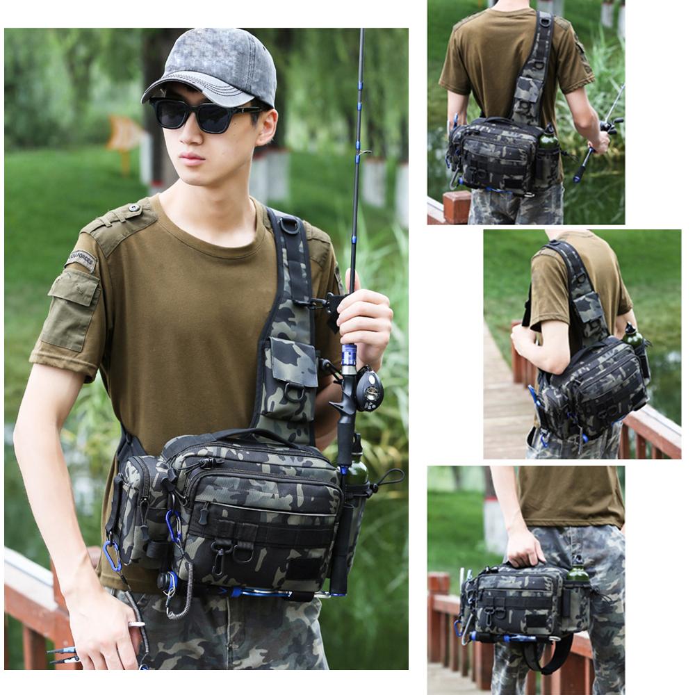 Multifunctional Fishing Tackle Bag Outdoor Water-resistant Fishing Sling Pack Waist Bag Reel Lure Storage Organizer Bag