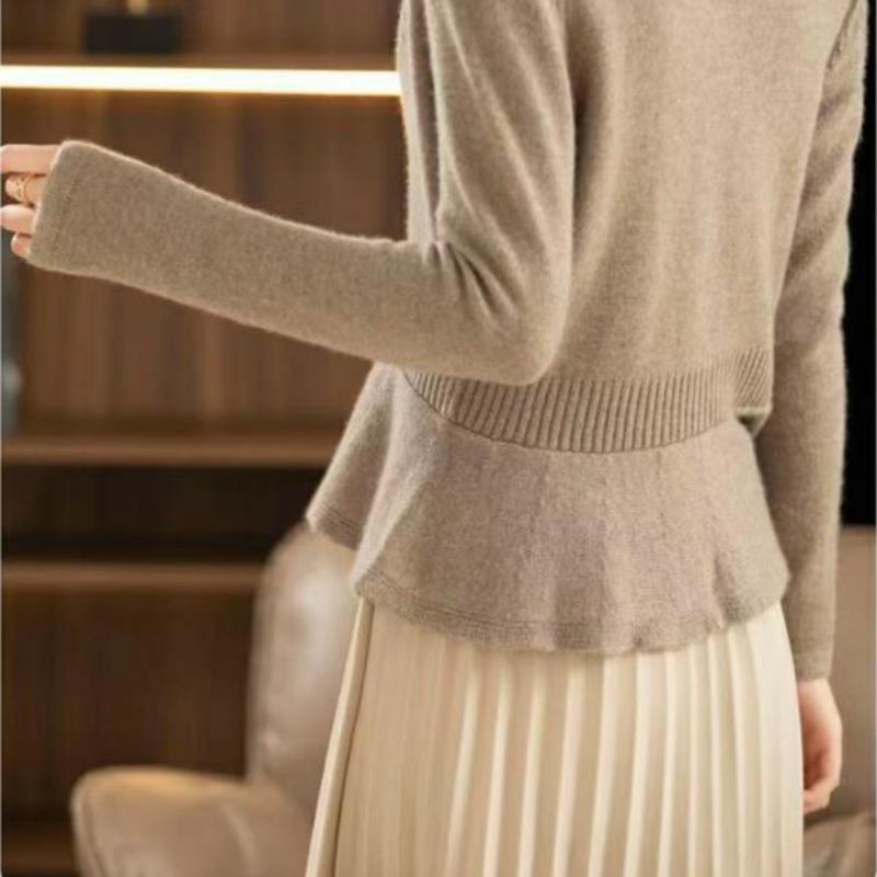 Sweater Autumn and Winter 2022 Knitted Cardigan Women V-neck Cow Horn Button Waist Neck Sweater Ruffle Cardigan Sweater Coat Top