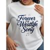 White 2026 T-Shirt for Men Featuring The Song 'Forever' by Westlife, Adorned with Music Notes. Perfect for Music Enthusiasts And Fans, Available in