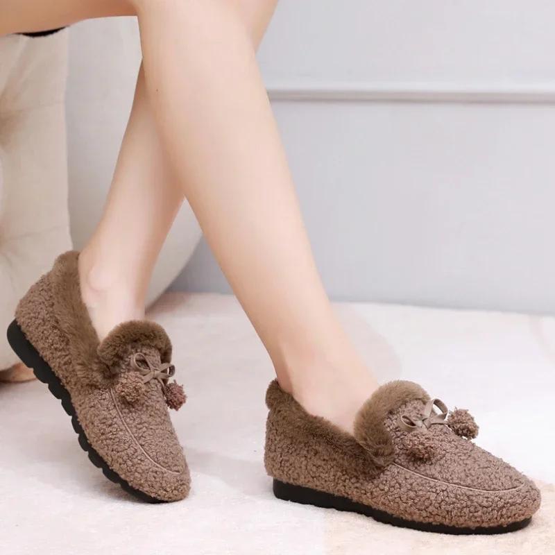 New Women's Flat Shoes Comfortable Slip On Female Casual Loafers Women Fur Shoe Lightweight Pea Shoes Comfort Sapatos