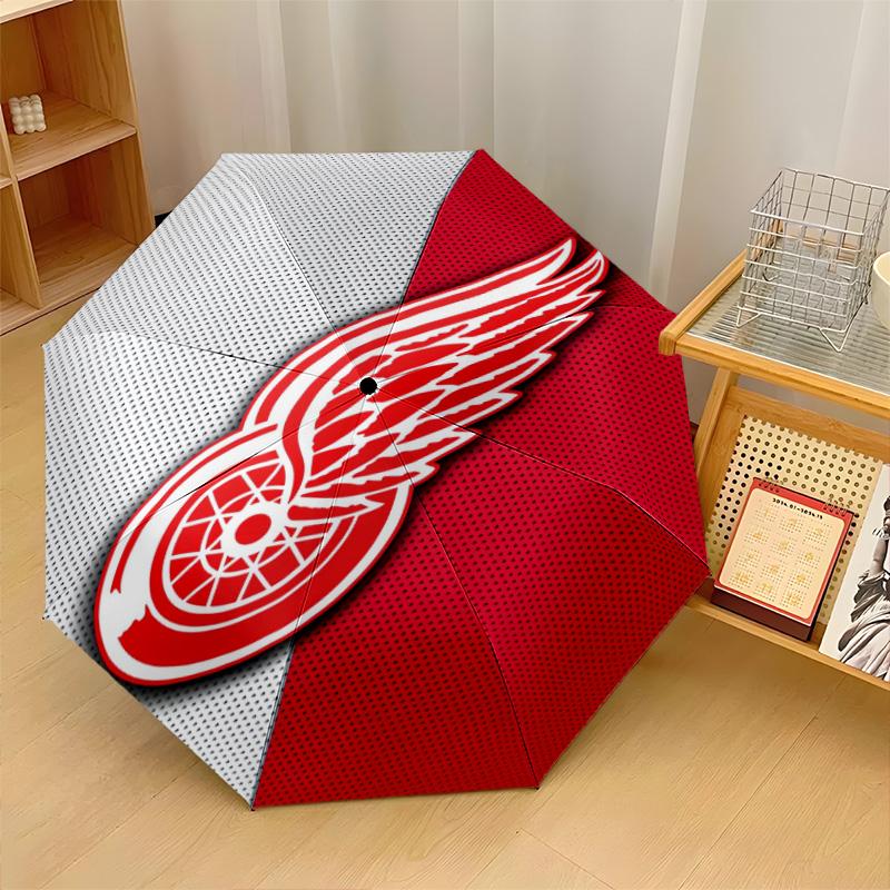Detroit Red Wings Print Auto 8?Ribs Folding Umbrella Wind Resistant Lightweight Automatic Umbrella For Daily Travel